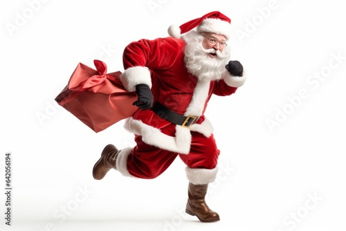 Running Santa Claus isolated on white background.generative ai
