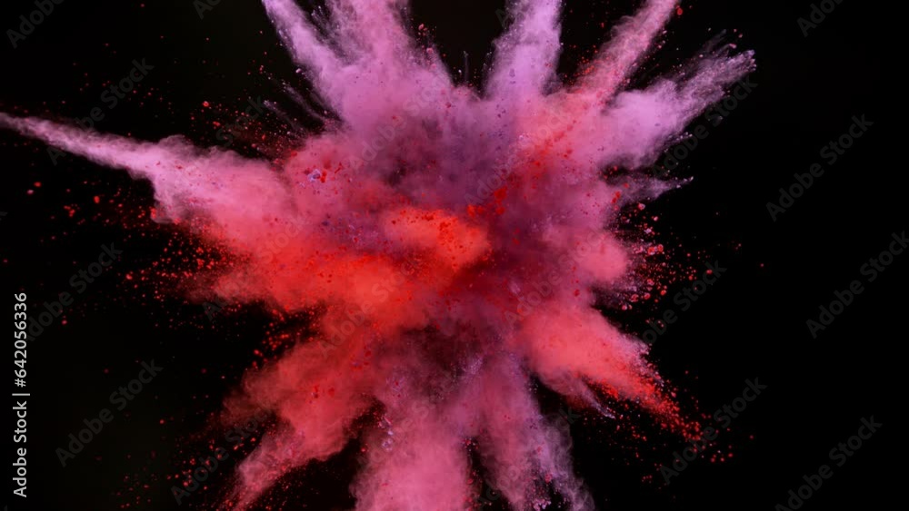 Super slow motion shot of color powder explosion isolated on black background. Filmed on high speed cinema camera at 1000fps