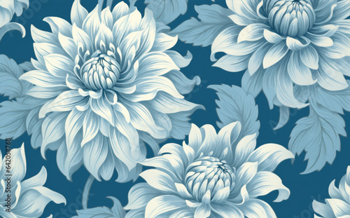 pattern leaf flower floral beautiful vintage seamless illustration background blue design. Generative AI.