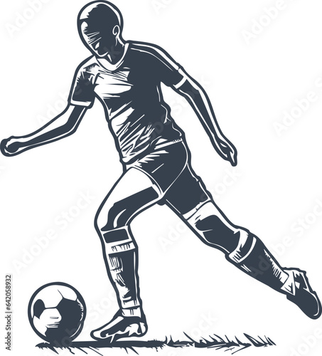 Fototapeta Naklejka Na Ścianę i Meble -  Clear-cut monochrome vector image of a soccer player with ball