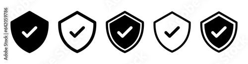 Shield check mark icon or security shield protection icon with tick symbol. web vector icon set