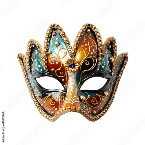 Female or Male Carnival Mask with Golden ornaments. The new year part of colorful mask isolated on white background.