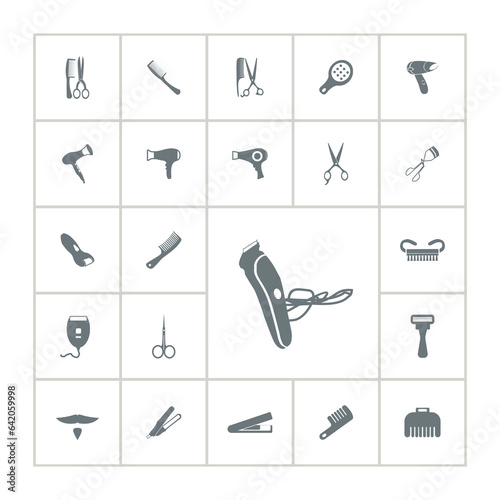 hair care icon set with electric shaver, hair dryer
