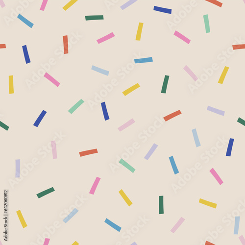 Colourful confetti geometrical vector seamless pattern. Happy Birthday party background. Abstract backdrop, wrapping paper textile design
