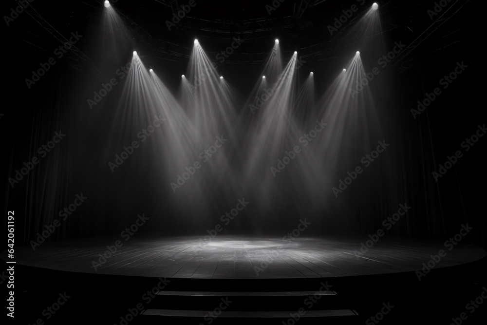 Artistic performances stage light background with spotlight illuminated the stage for contemporary dance. Empty stage with monochromatic colors and lighting design. Entertainment show. - obrazy, fototapety, plakaty 