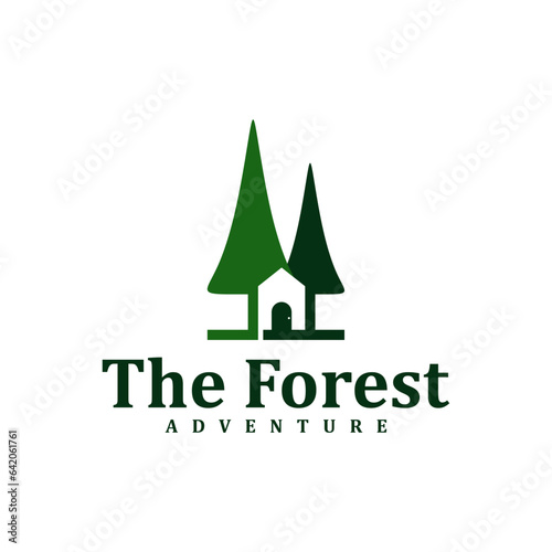 House Forest logo design Template. Creative Pine House logo vector illustration.