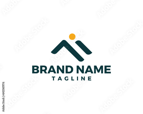 Minimalist modern m letter mark mountain logo design for outdoor business, finance, and constraction.