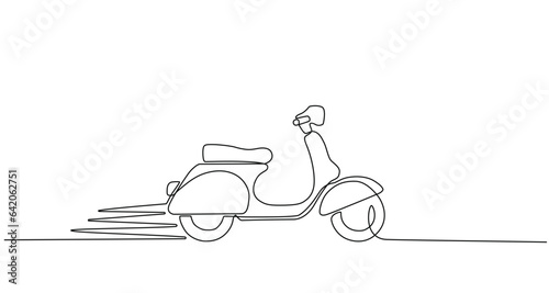 Continuous line drawing of a motorbike through travel time. Motorbike concept chasing travel time. rush  delivery in editable doodle style. Vector illustration