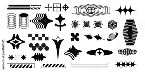 Retro futuristic elements for design. Big collection of abstract graphic geometric symbols and objects