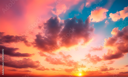 Peach and blue sunset. Sky background photo