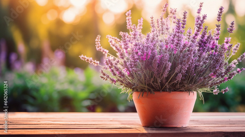 Lavender Flowers Gracefully Adorn a Wooden Bowl, Melding Natural Beauty with Handcrafted Charm