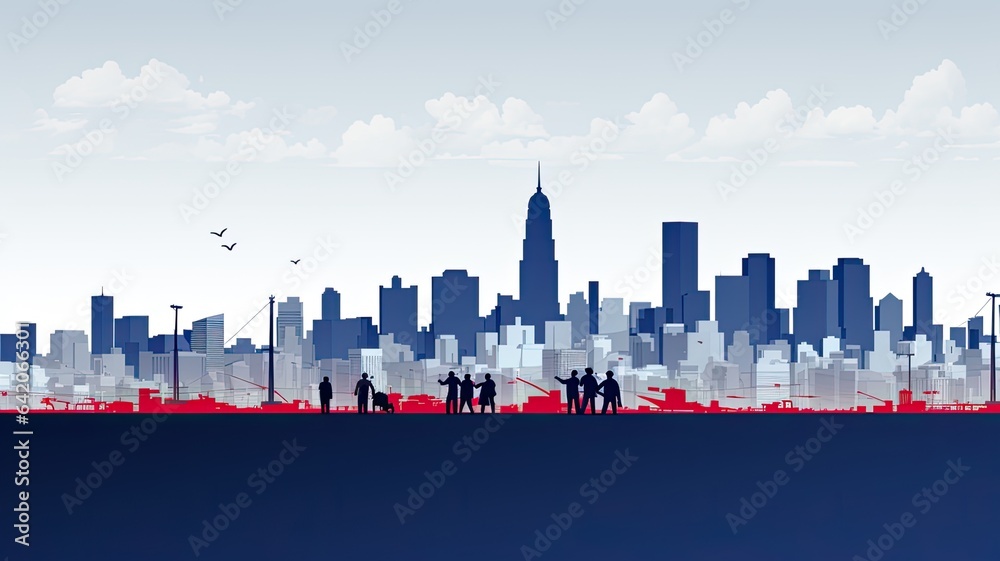 Illustration of an industrial building with industrial cranes in red white blue color template background for Labor day