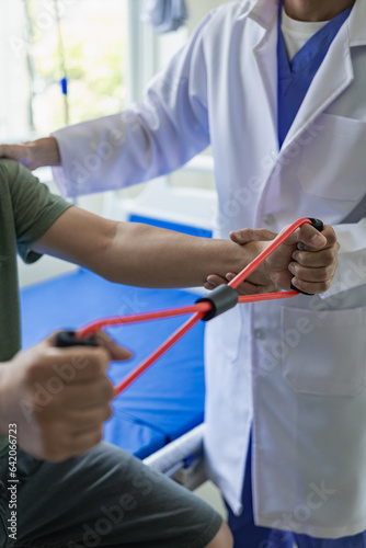 Physical therapy, rehabilitation, medical physiotherapy, male patients and treatment of injured sloths, osteoporosis and muscular inflammation rehabilitation. Portrait Picture