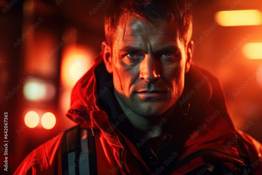Paramedic man face portrait. Dramatic doctor banner generated by AI Paramedic man face portrait. Dramatic doctor banner generated by AI