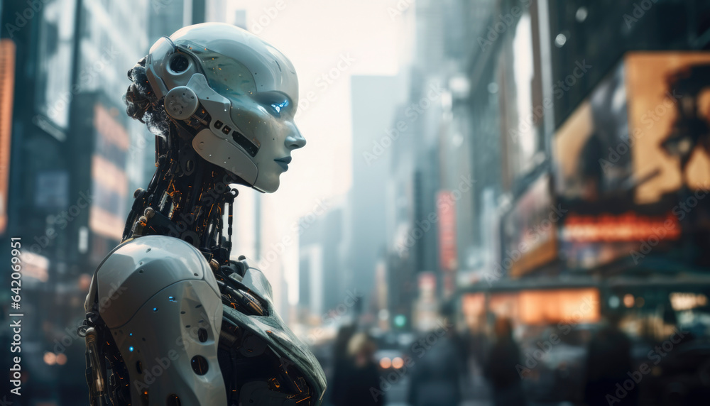 High-tec AI robot in the shape of a humanoid, robotics cyber technology ready for learning High-tec AI robot in the shape of a humanoid, robotics cyber technology ready for learning