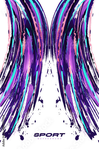 Abstract and Colorful Brush Background with Halftone Effect. Sport Banner. Brush Stroke Illustration. Scratch and Texture Elements For Design