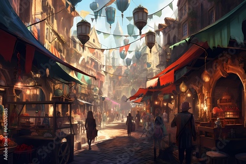 Enchanted Marketplace In A Fantastical City