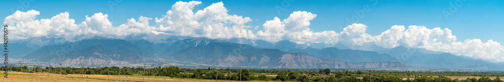 Caucasus mountains wide panoramic view