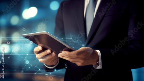 businessman uses digital tablet for his work close-up, legal AI