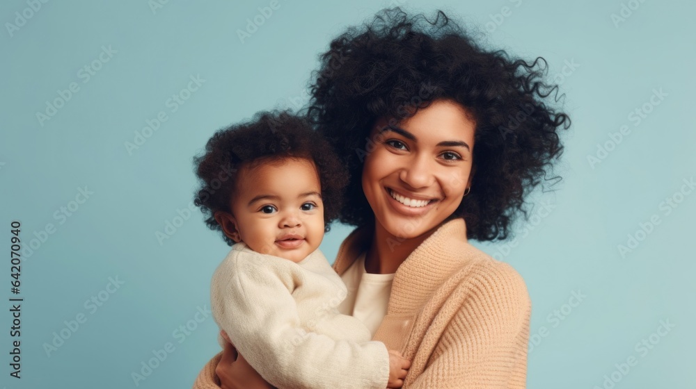 Portrait of a loving a mother and her baby smiling joyfully. Generative AI Portrait of a loving a mother and her baby smiling joyfully. Generative AI