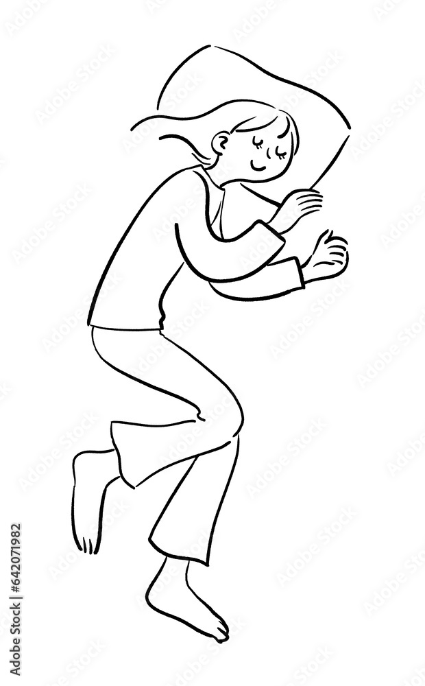 ぐっすりと眠っている女性　線画