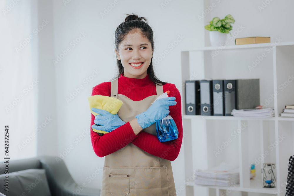 Half body portrait of woman cleaning service at home cleaning concept Half body portrait of woman cleaning service at home cleaning concept