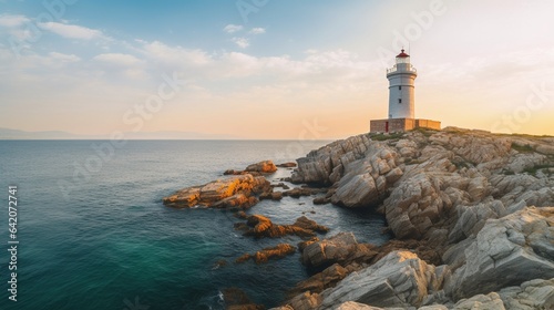 lighthouse on the sea coast Created with AI