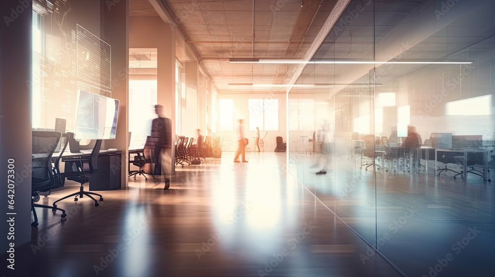 Business people walking in a modern office with glass walls and floor. Toned image double exposure blurred Business people walking in a modern office with glass walls and floor. Toned image double exposure blurred