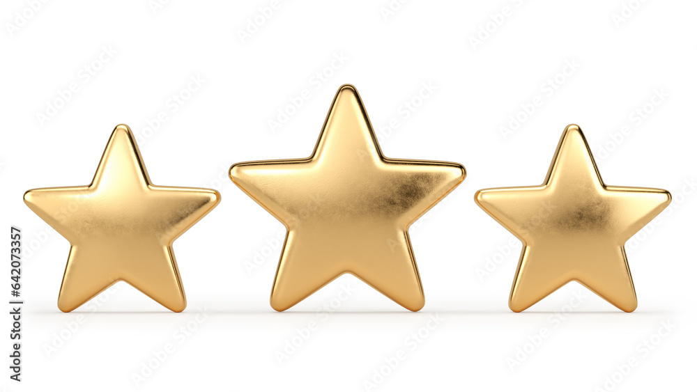 Three golden stars on a white background. 3D illustration Three golden stars on a white background. 3D illustration