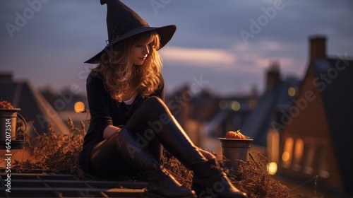 halloween witch on the broom