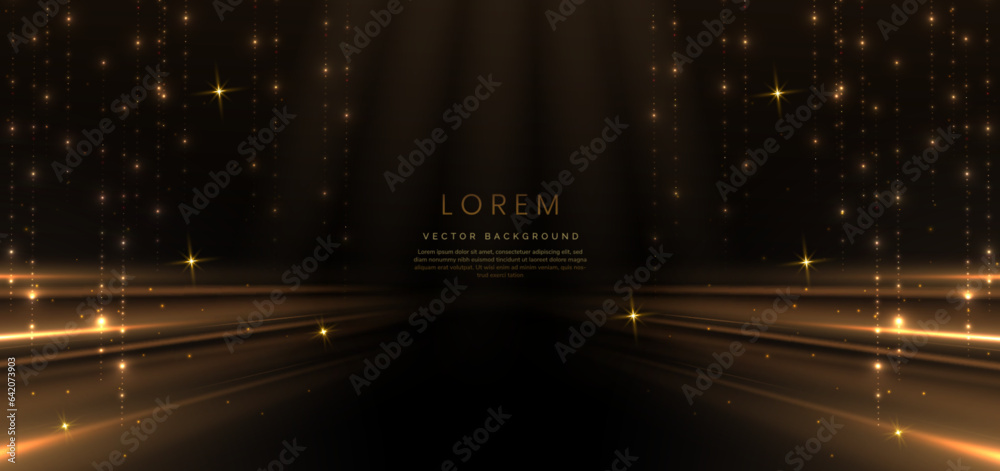 Elegant golden scene diagonal glowing with lighting effect sparkle on black background. - obrazy, fototapety, plakaty 