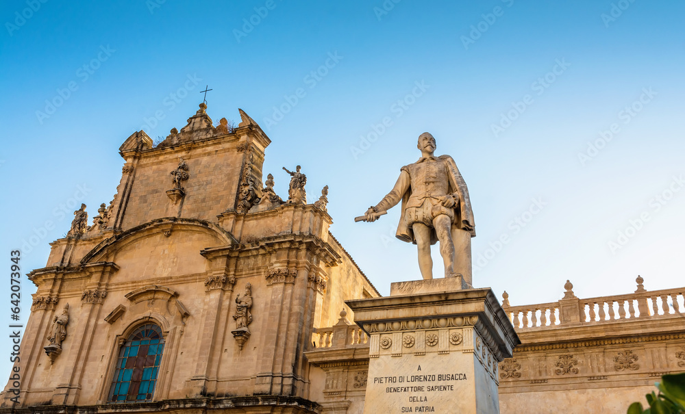 Busacca statue and square in Scicli, Siciliy, Italy