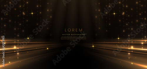 Obraz na plátne Elegant golden scene diagonal glowing with lighting effect sparkle on black background