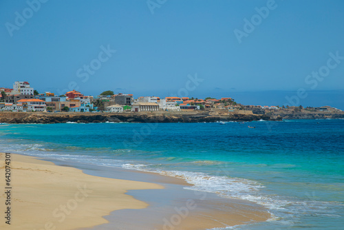 Beautiful beach in Maio Island in Cape Verde. With their soft sands, azure waters, and tranquil ambiance, they offer a serene tropical paradise.