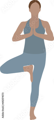 Woman doing yoga tree pose isolated in white background. Vrksasana pose
