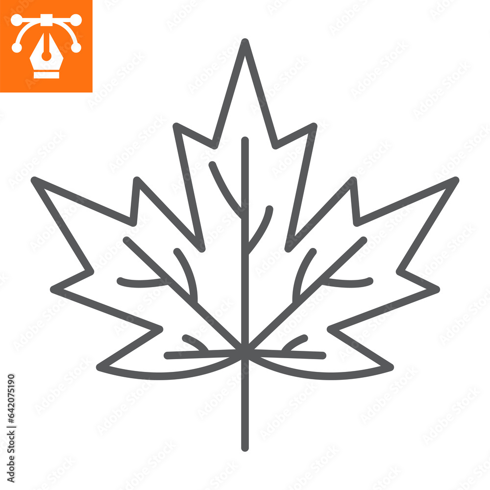Maple leaf line icon, outline style icon for web site or mobile app, thanksgiving and holiday, Canada vector icon, simple vector illustration, vector graphics with editable strokes. Maple leaf line icon, outline style icon for web site or mobile app, thanksgiving and holiday, Canada vector icon, simple vector illustration, vector graphics with editable strokes.
