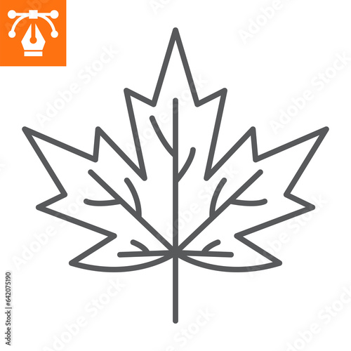 Maple leaf line icon, outline style icon for web site or mobile app, thanksgiving and holiday, Canada vector icon, simple vector illustration, vector graphics with editable strokes.