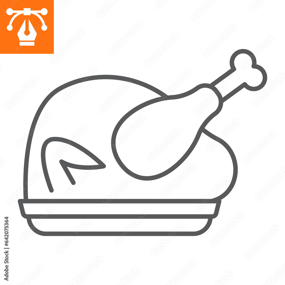 Roasted chicken line icon, outline style icon for web site or mobile app, thanksgiving and food, roasted turkey vector icon, simple vector illustration, vector graphics with editable strokes. Roasted chicken line icon, outline style icon for web site or mobile app, thanksgiving and food, roasted turkey vector icon, simple vector illustration, vector graphics with editable strokes.