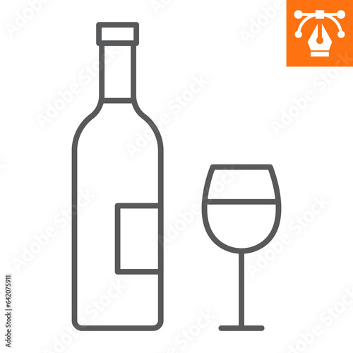 Wine bottle line icon, outline style icon for web site or mobile app, thanksgiving and alcohol, wineglass vector icon, simple vector illustration, vector graphics with editable strokes.