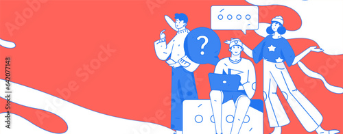 Virtual characters social communication concept business flat vector hand drawn illustration