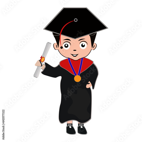 Cartoon vector illustration of wearing a graduation gown