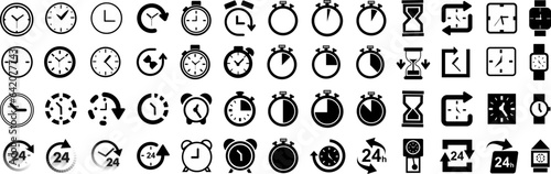 Chrono collection. Countdown timer or stopwatch symbols set. Clocks with different minute time intervals.