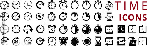 Chronometer icons. Stopwatch timer collection. Timer or clock symbol.