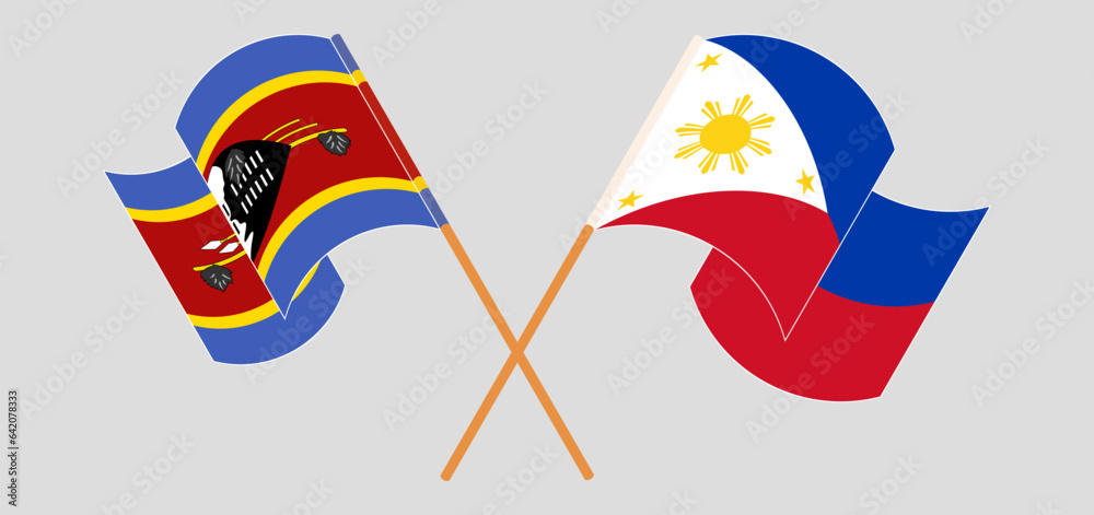 Crossed and waving flags of Eswatini and the Philippines Crossed and waving flags of Eswatini and the Philippines