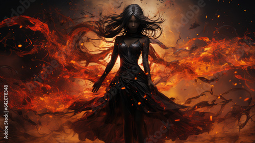 Fiery Fantasy Dance: Manga Girl Dissolving into Flames