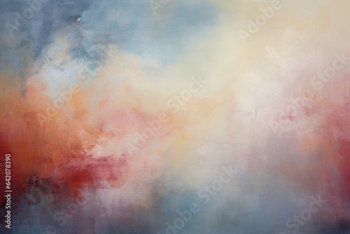 Abstract background- Atmospheric Reverie: Abstract Art Blending Hazy Blue, Red, and White with Soft, Textured Amber and Gray