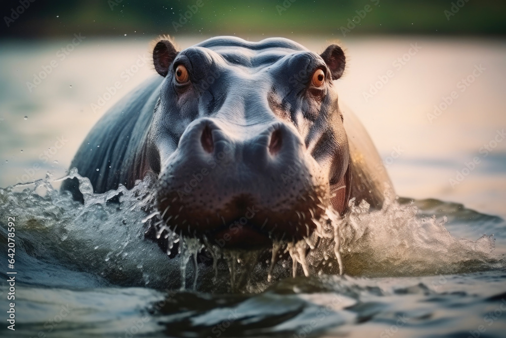 Fototapeta premium Wild Hippopotamus Roaring in the Water