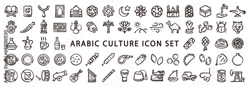 Big set of arabic culture icon (Hand-drawn line version)