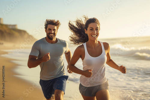Couple Jogging by the Ocean Waves