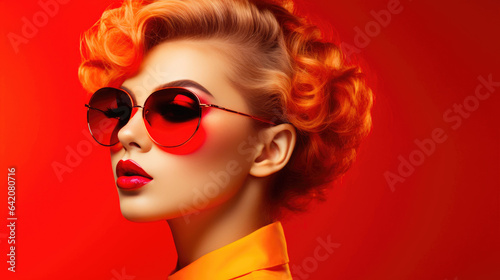 Gorgeous Lady with Bright Lipstick and Shades